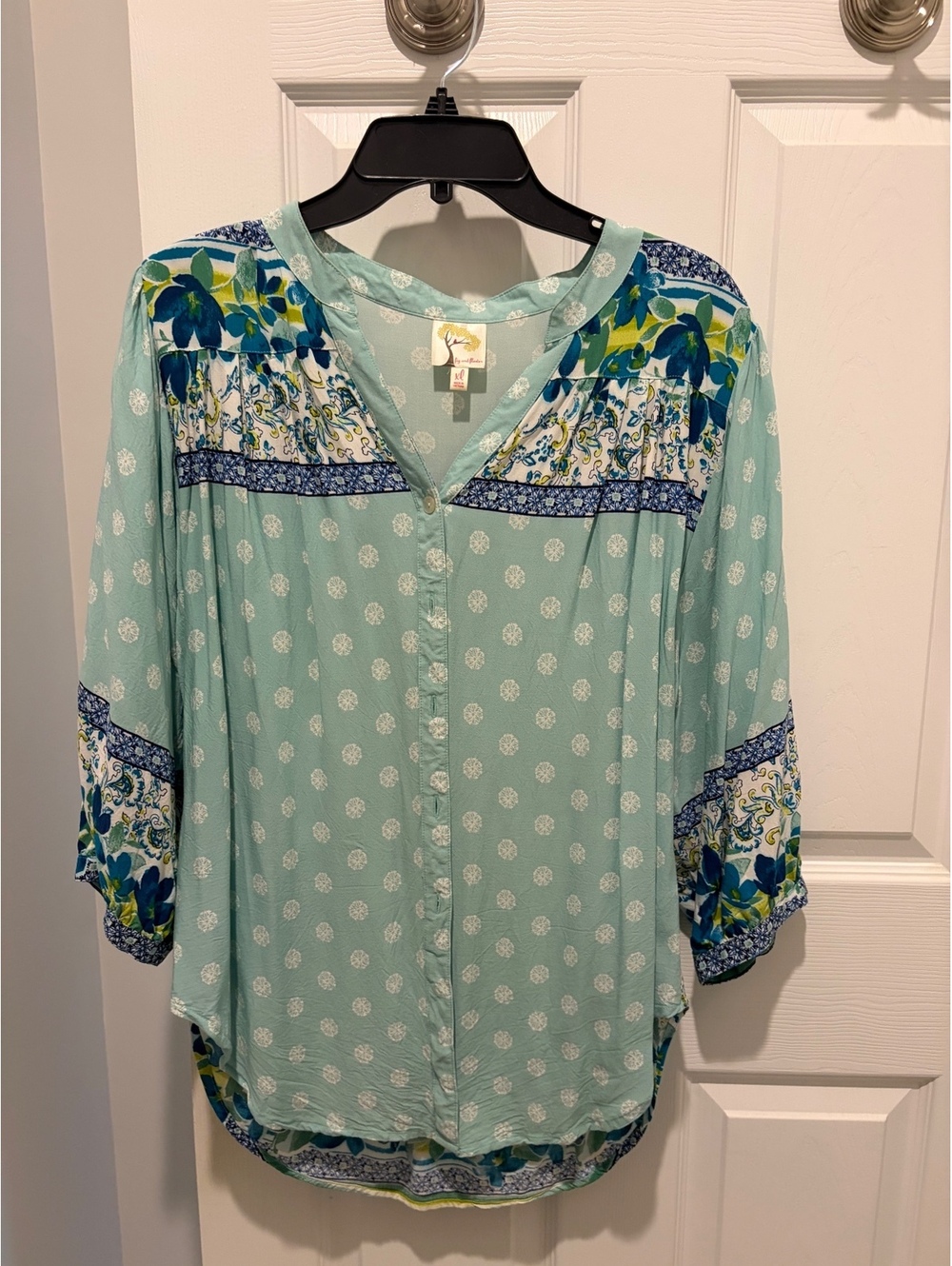 Fig & Flower Mint embroidered peasant blouse - XL